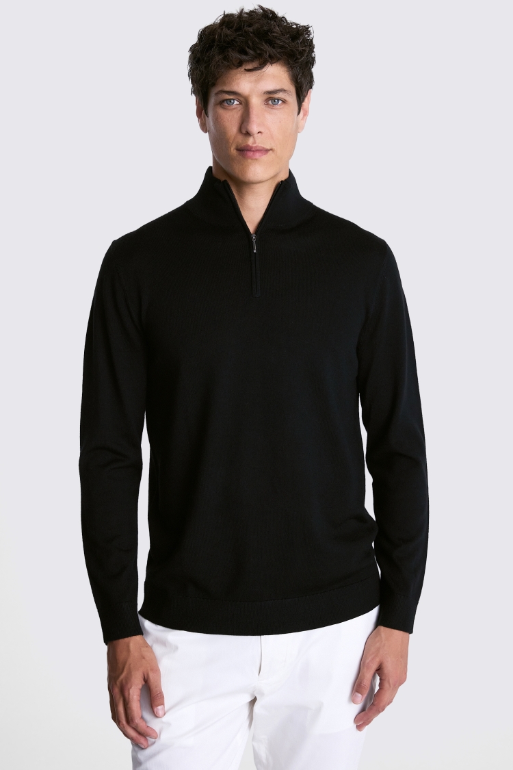 Black Merino Zip-Neck Jumper