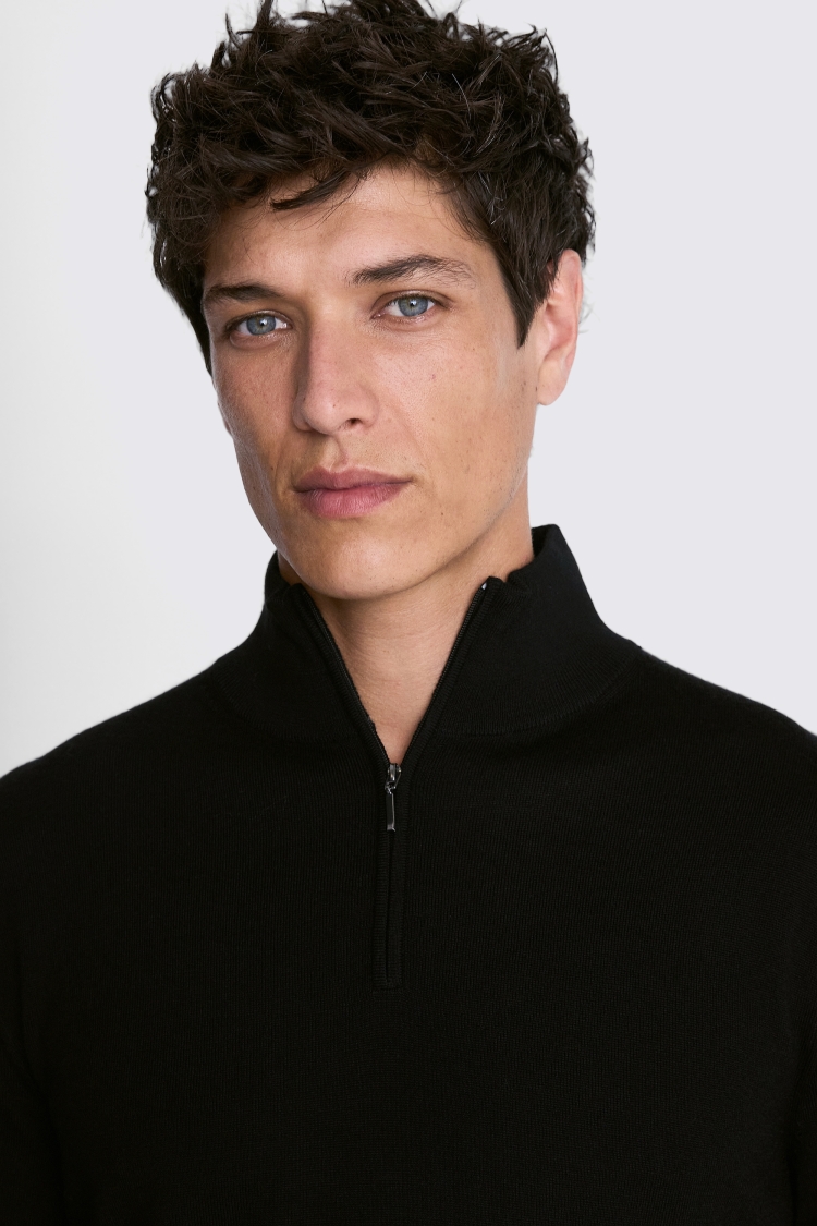 Black Merino Zip-Neck Jumper | Buy Online at Moss