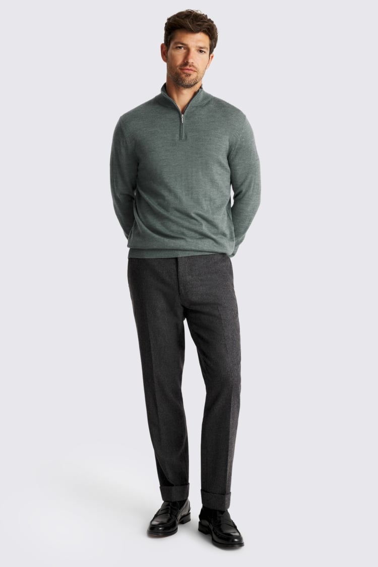 Mid Teal Merino Zip-Neck Jumper