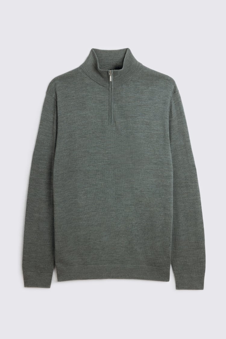 Mid Teal Merino Zip-Neck Jumper