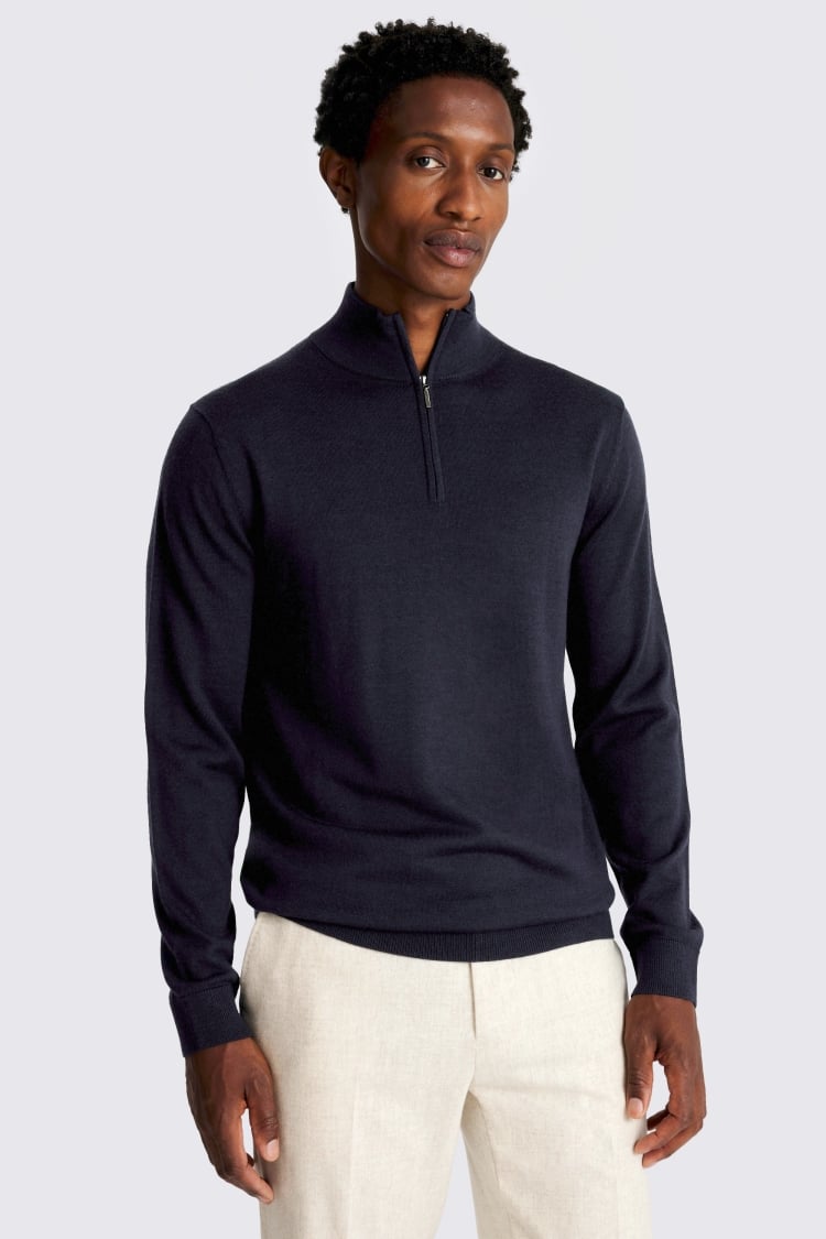 Maritime Blue Merino Zip-Neck Jumper