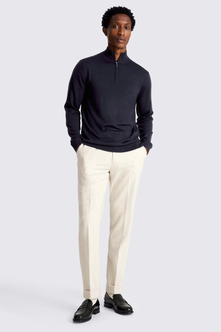 Maritime Blue Merino Zip-Neck Jumper