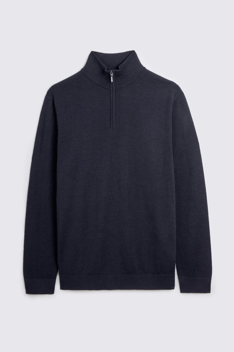 Maritime Blue Merino Zip-Neck Jumper