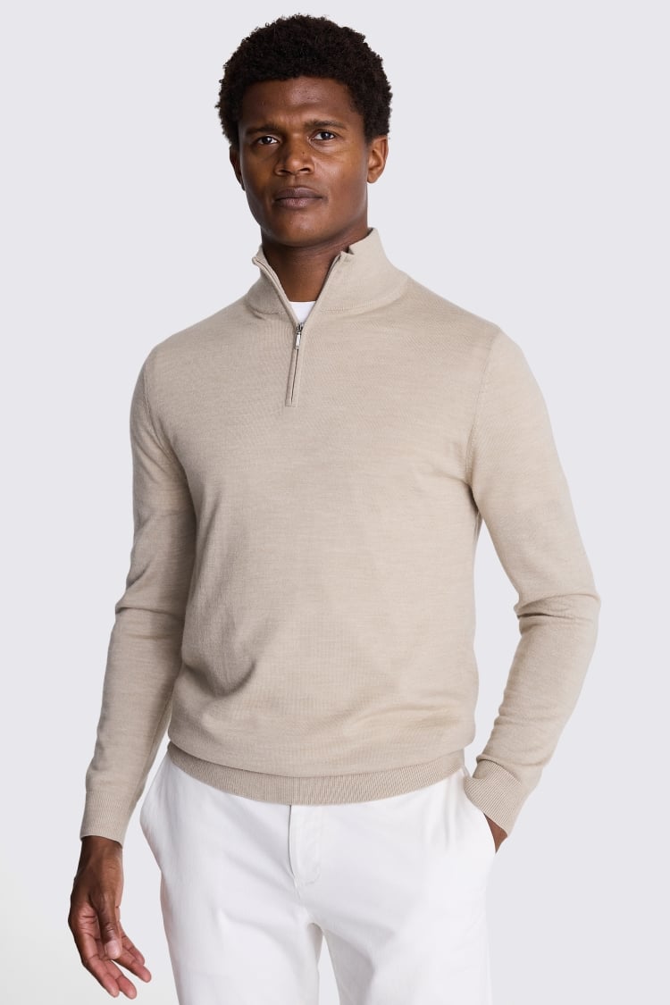 Camel Merino Zip-Neck Jumper | Buy Online at Moss