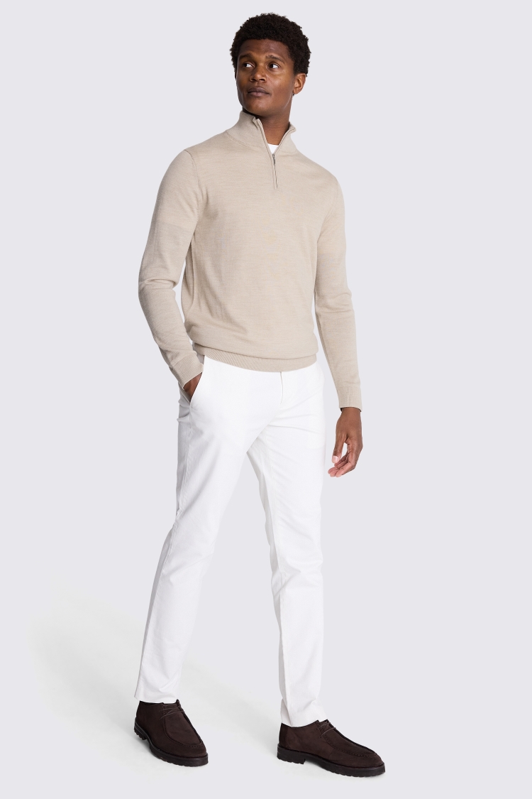 Camel Merino Zip-Neck Jumper