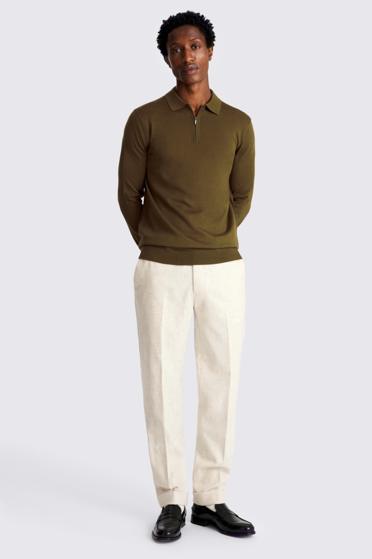 Olive Merino-Blend Zip Polo Shirt