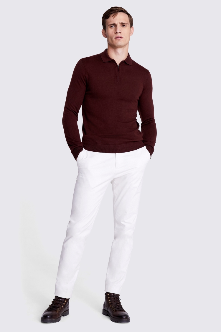 Wine Merino Zip-Neck Polo Shirt