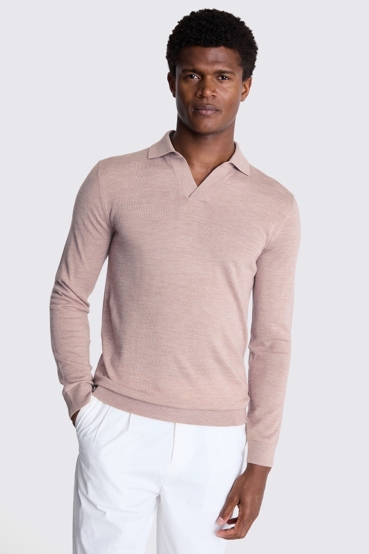 Light Pink Merino-Blend Skipper Polo