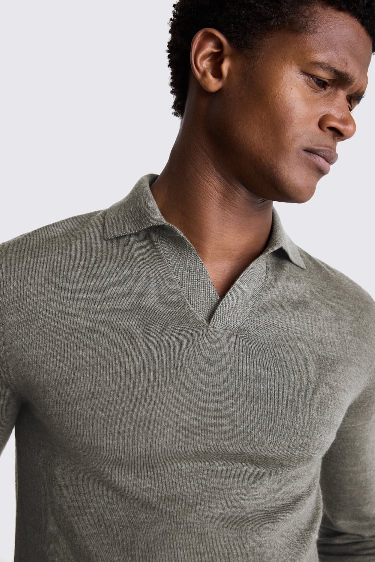 Khaki Merino Skipper Polo