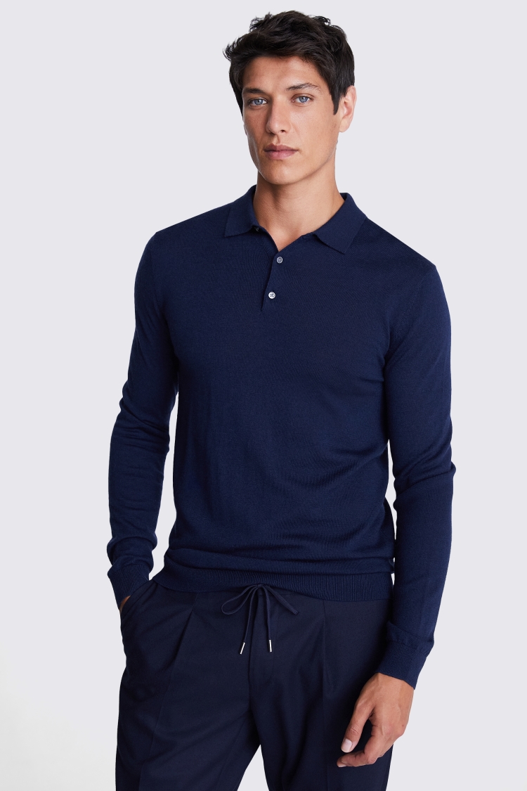 Dark Blue Merino Polo Shirt