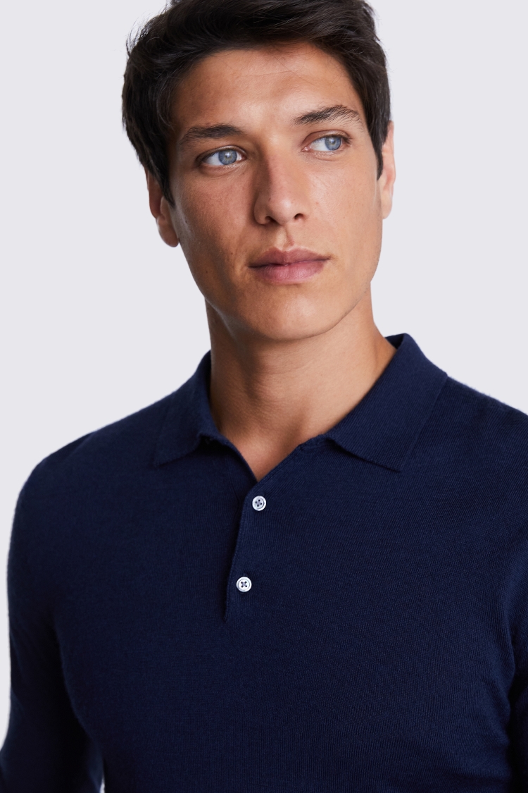 Dark Blue Merino Polo Shirt