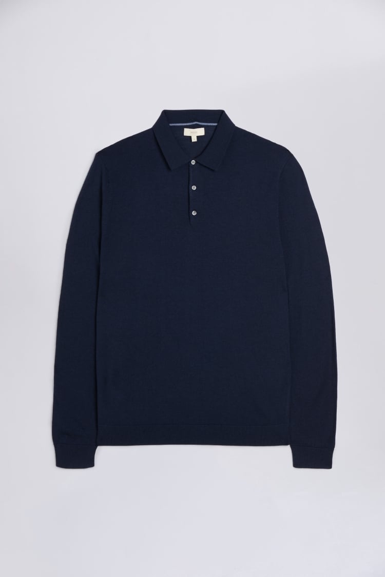 Dark Blue Merino Polo Shirt