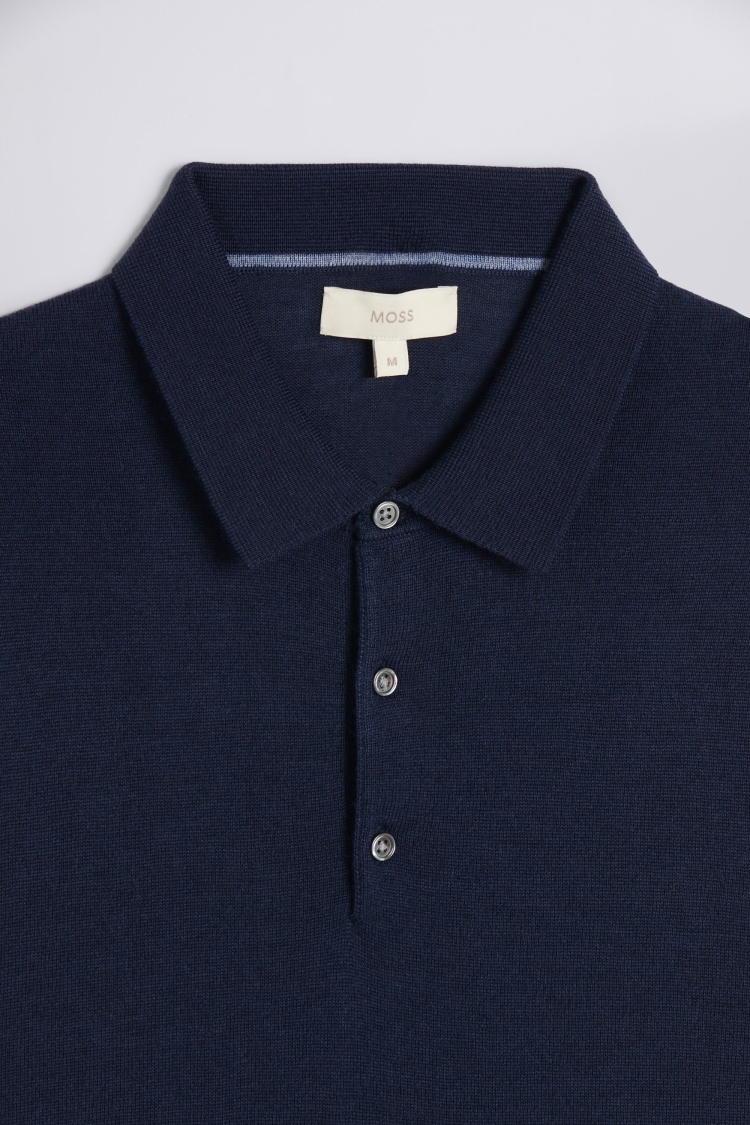 Dark Blue Merino Polo Shirt