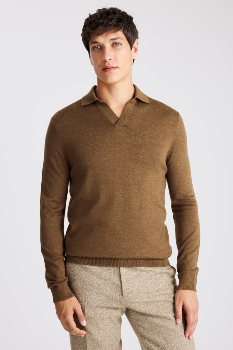 Tobacco Merino-Blend Skipper Shirt