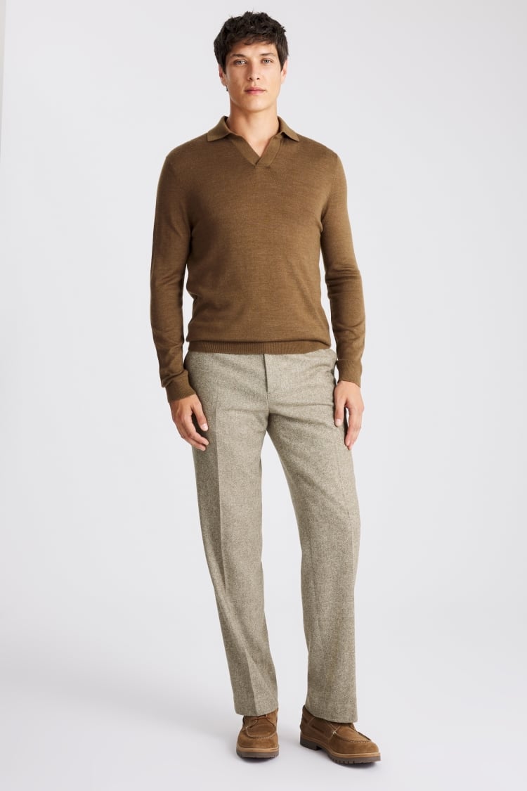 Tobacco Merino-Blend Skipper Shirt