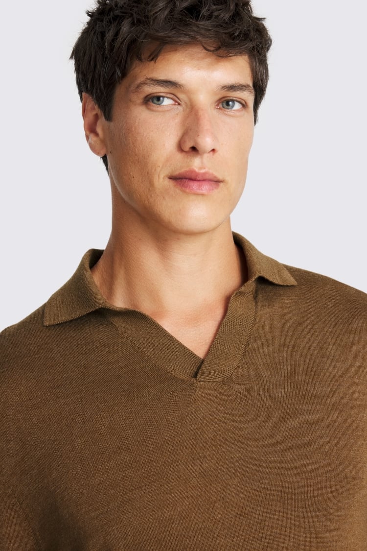 Tobacco Merino-Blend Skipper Polo