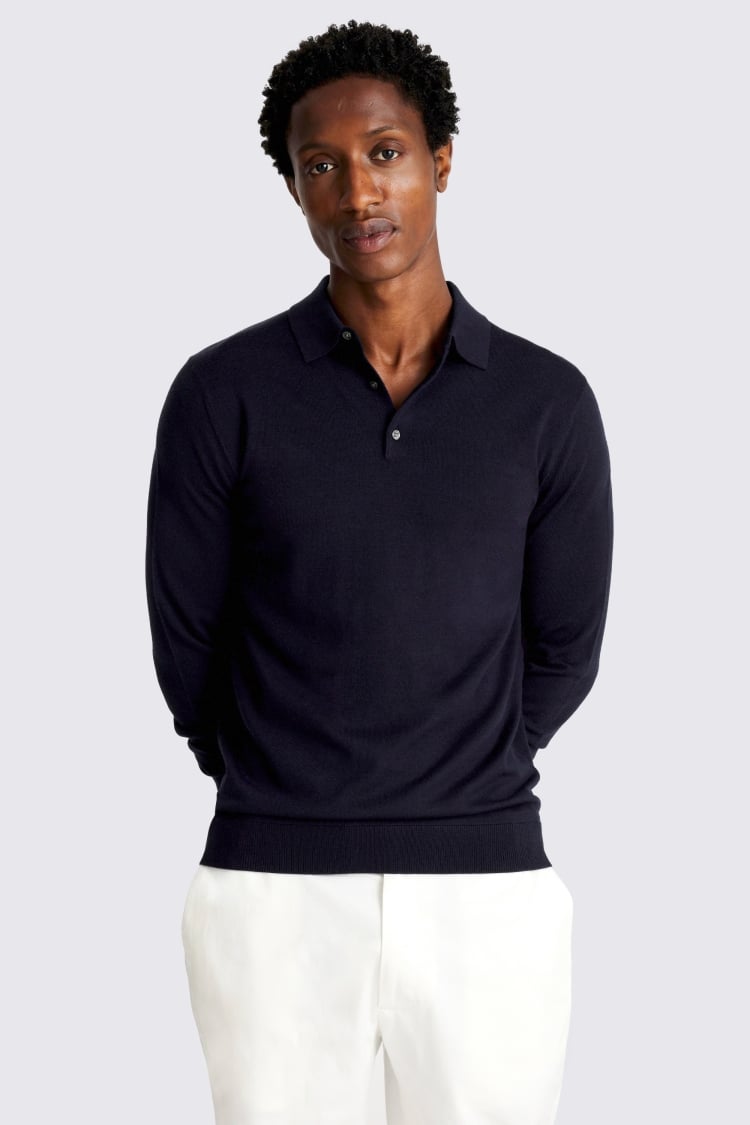 Maritime Blue Merino-Blend Polo Shirt