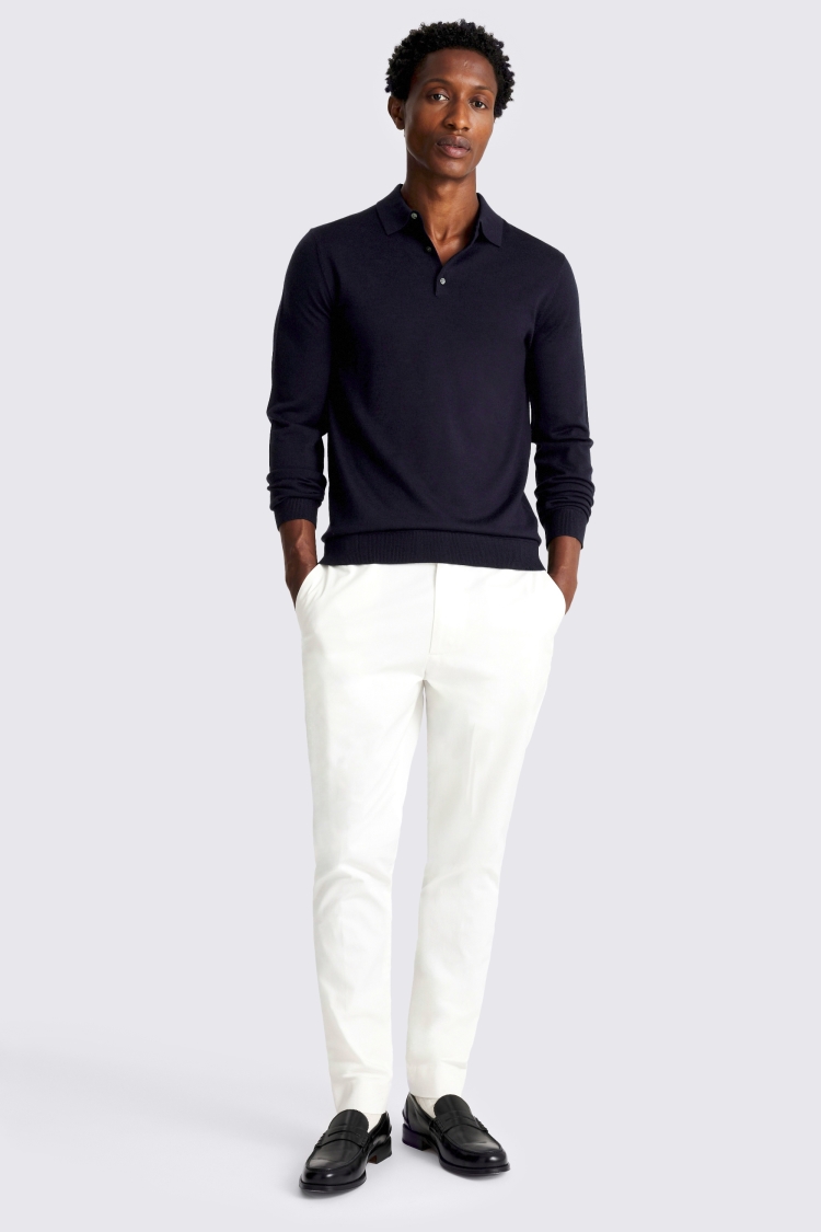 Maritime Blue Merino-Blend Polo Shirt
