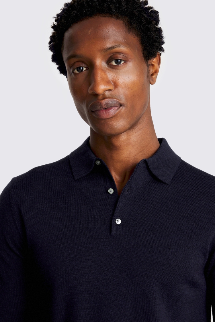 Maritime Blue Merino-Blend Polo Shirt