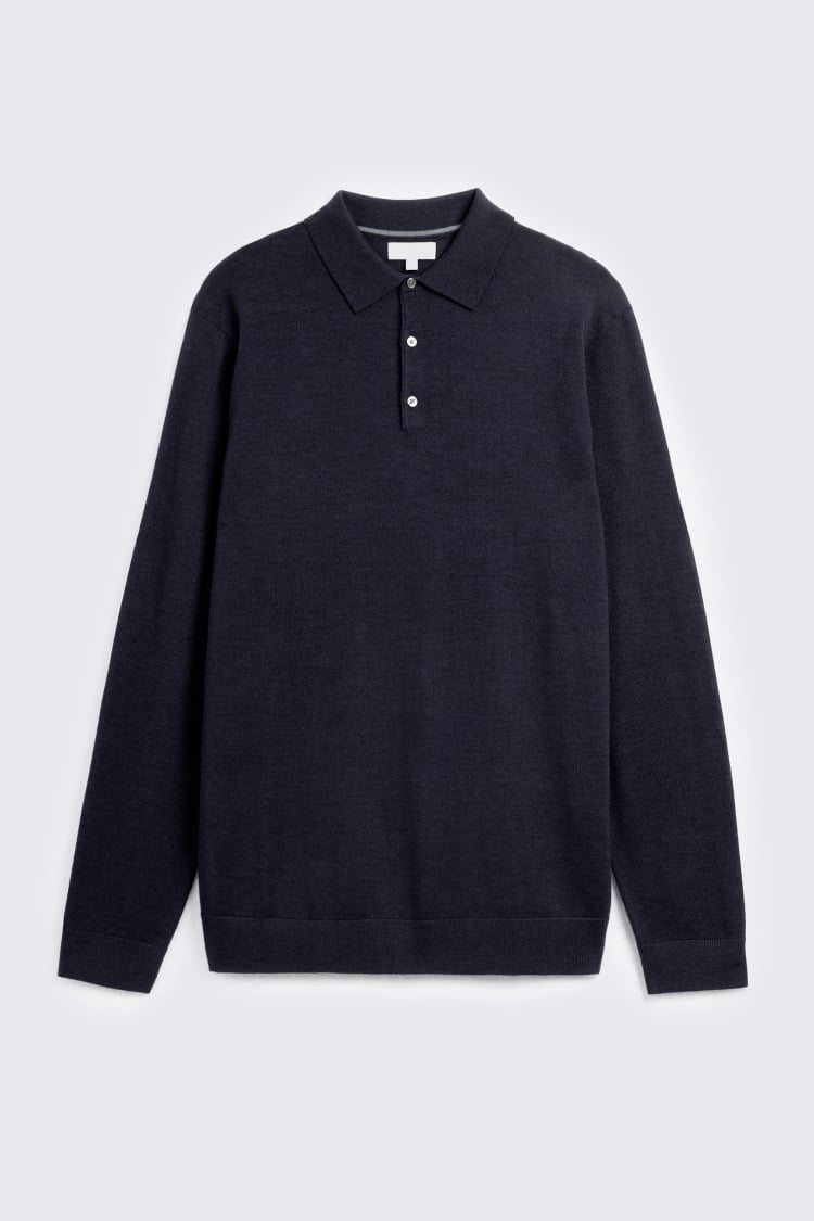Maritime Blue Merino-Blend Polo Shirt