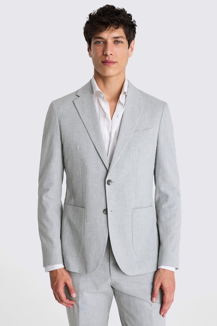 Slim Fit Light Grey Marl Seersucker Suit