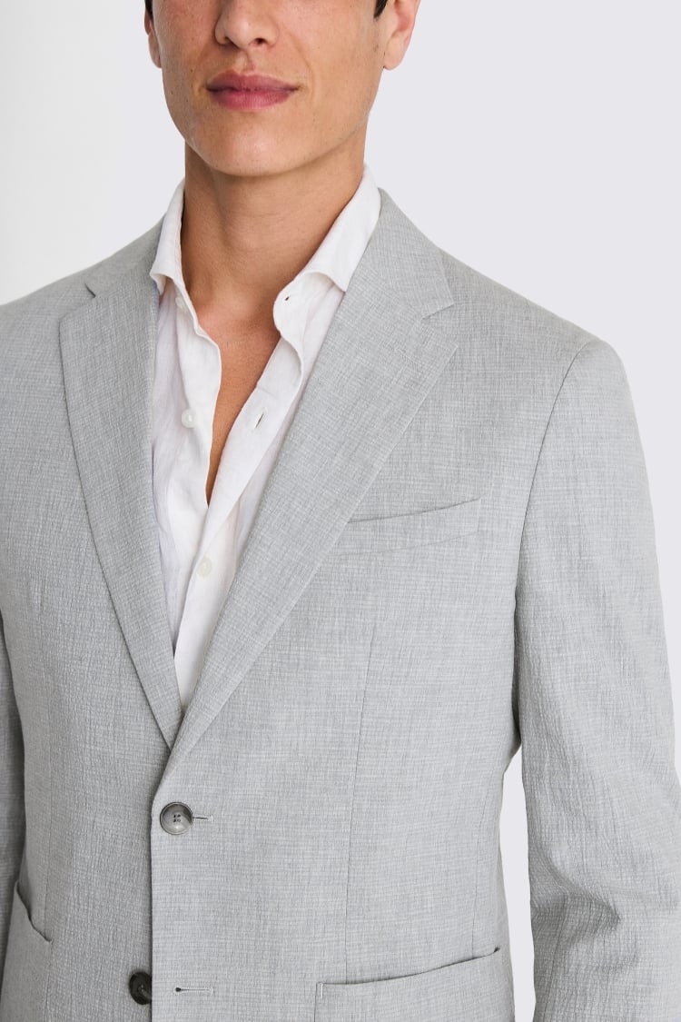 Slim Fit Light Grey Marl Seersucker Jacket