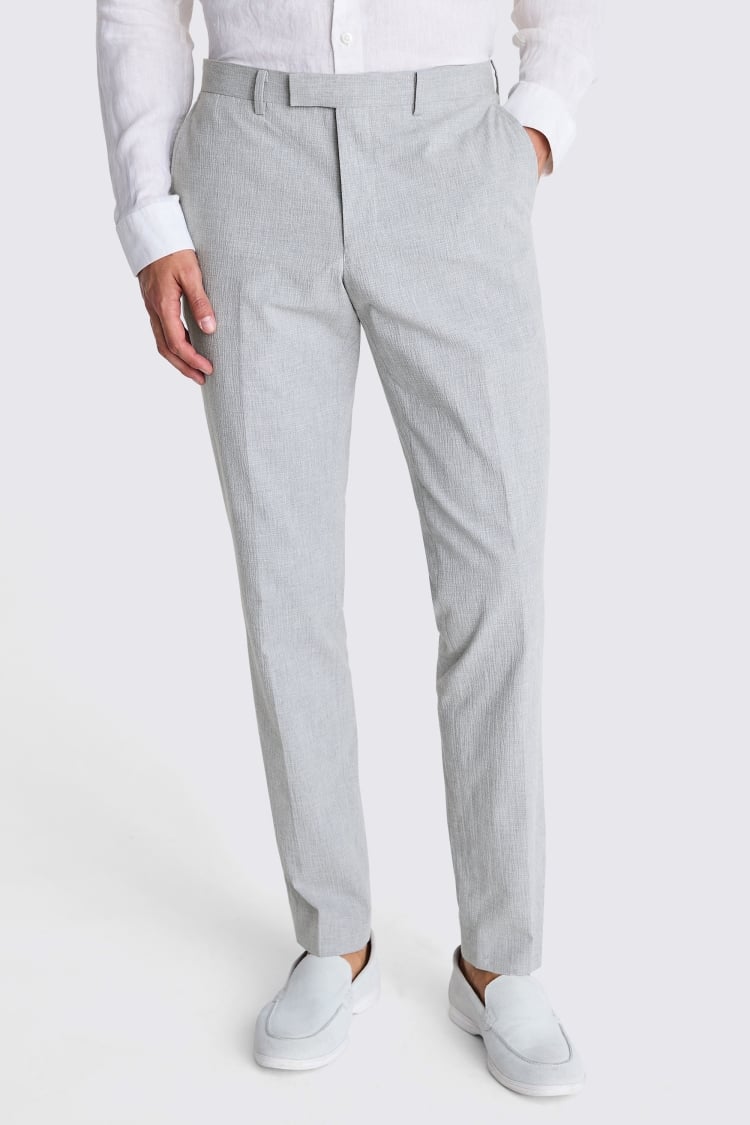 Slim Fit Light Grey Seersucker Trousers