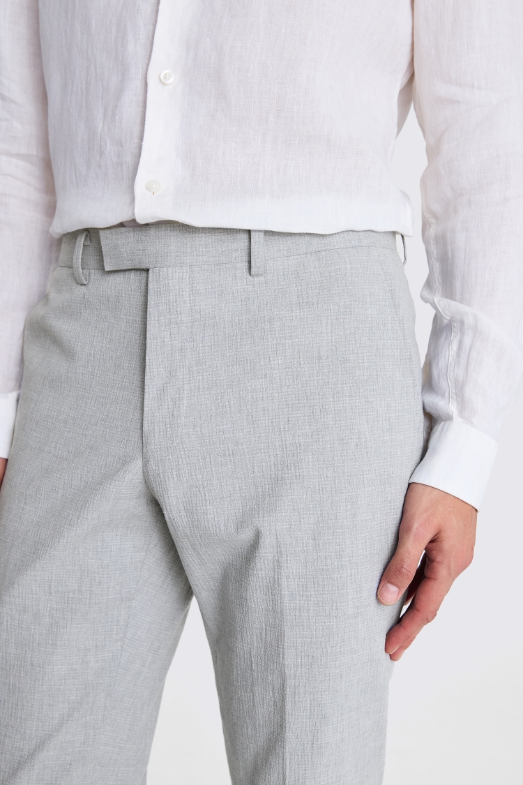 Slim Fit Light Grey Seersucker Pants