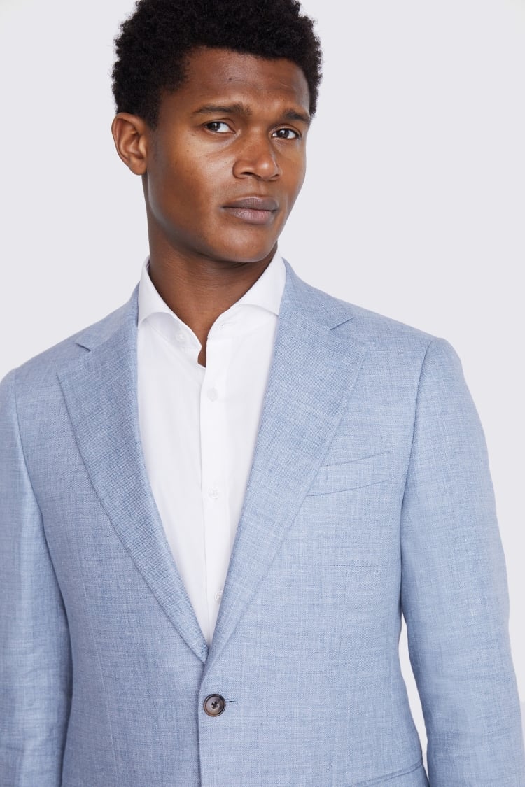 Regular Fit Dusty Blue Linen Jacket | Buy Online at Moss