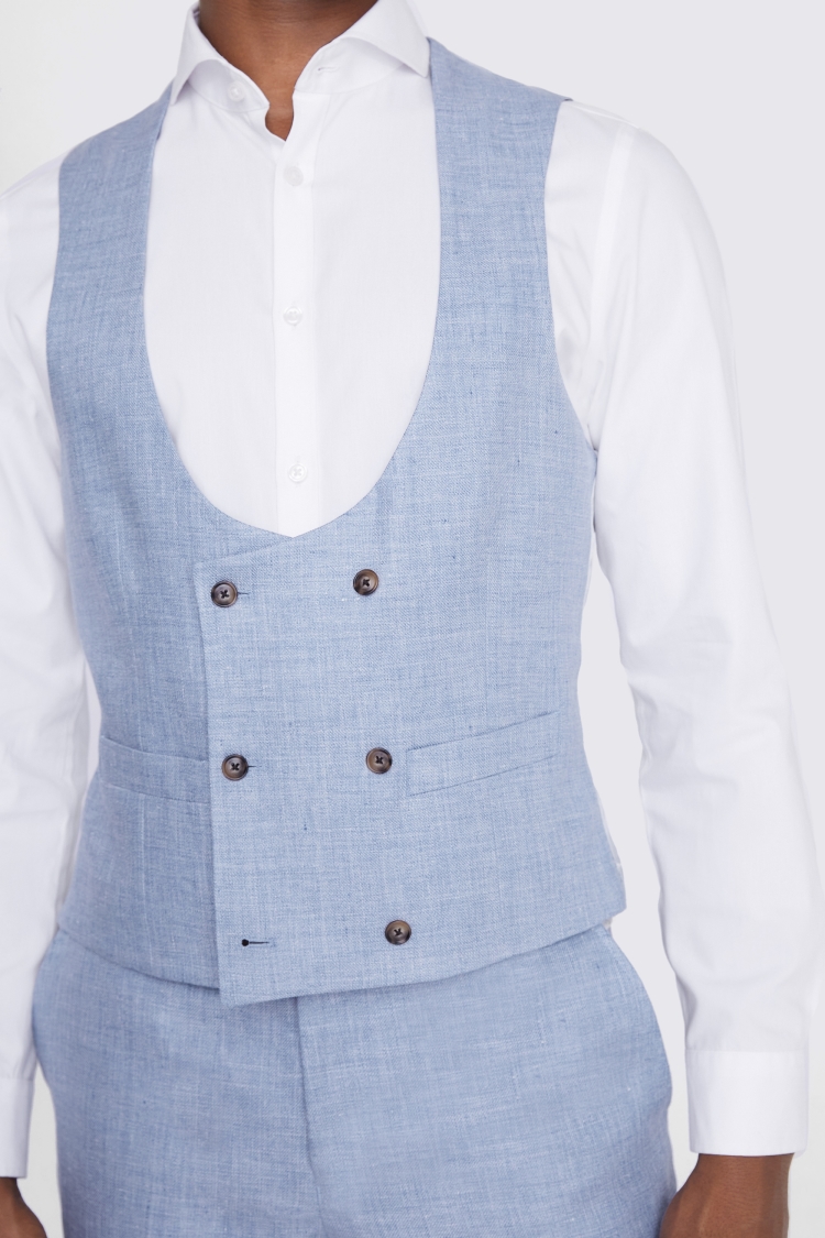 Regular Fit Dusty Blue Linen Waistcoat