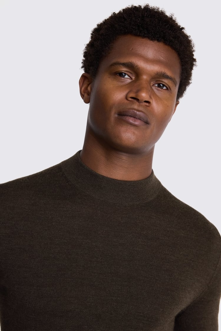 Brown Merino Mock-Neck Jumper