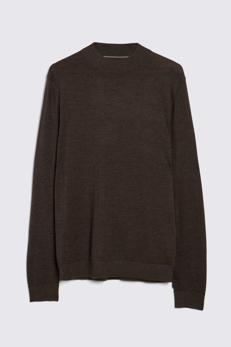 Brown Merino Mock-Neck Jumper