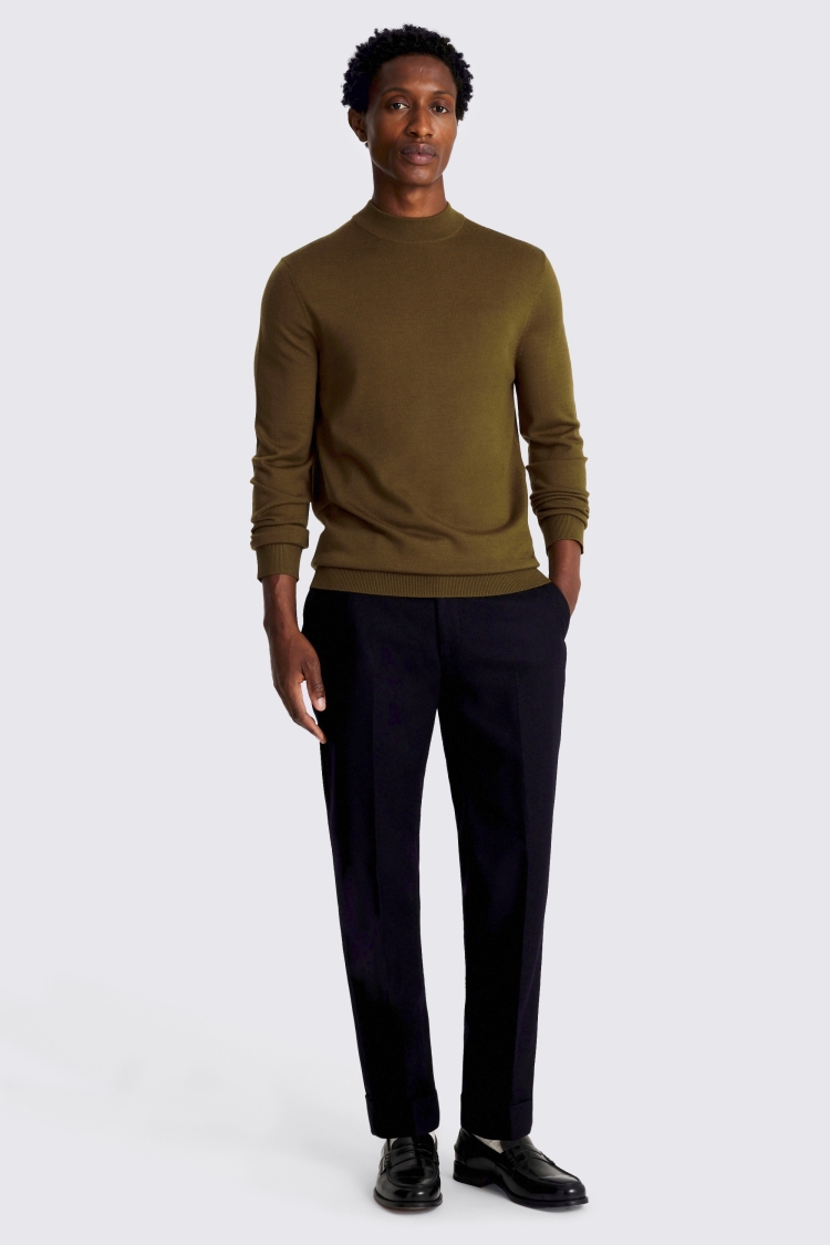 Olive Melange Merino Mock-Neck Jumper
