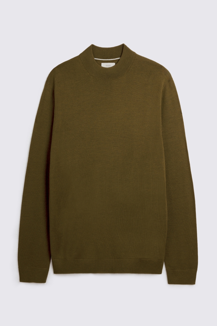 Olive Melange Merino Mock-Neck Jumper