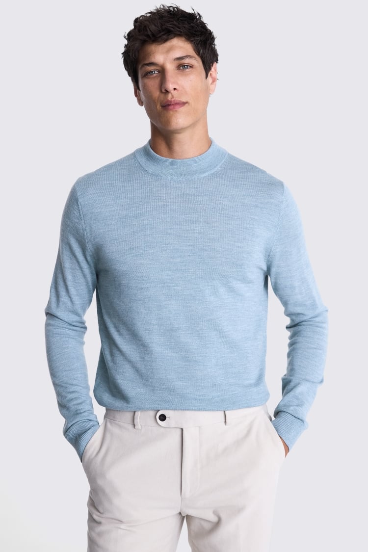 Light Teal Merino Mock-Neck Jumper