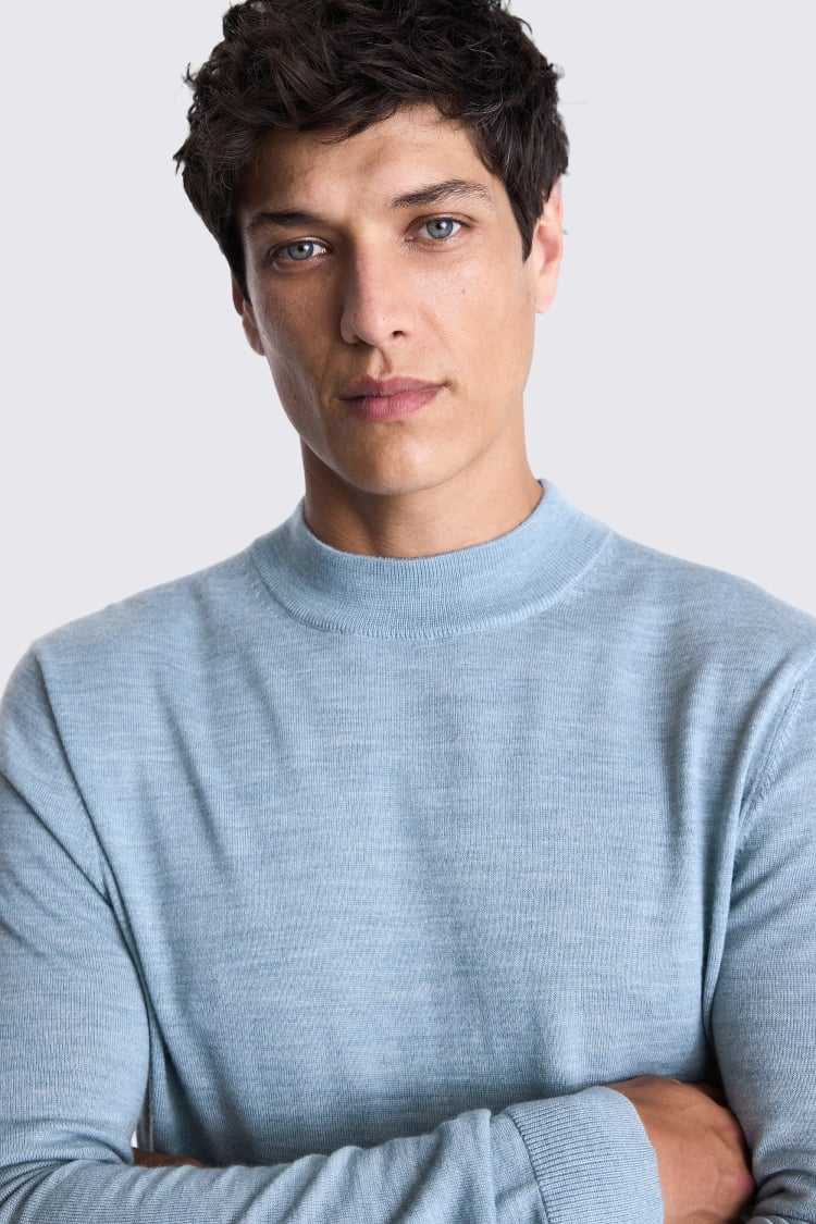 Light Teal Merino Mock-Neck Jumper