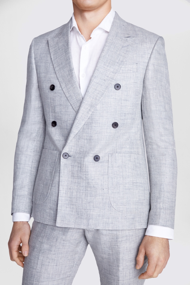 Slim Fit Grey Linen Double Breasted Jacket 