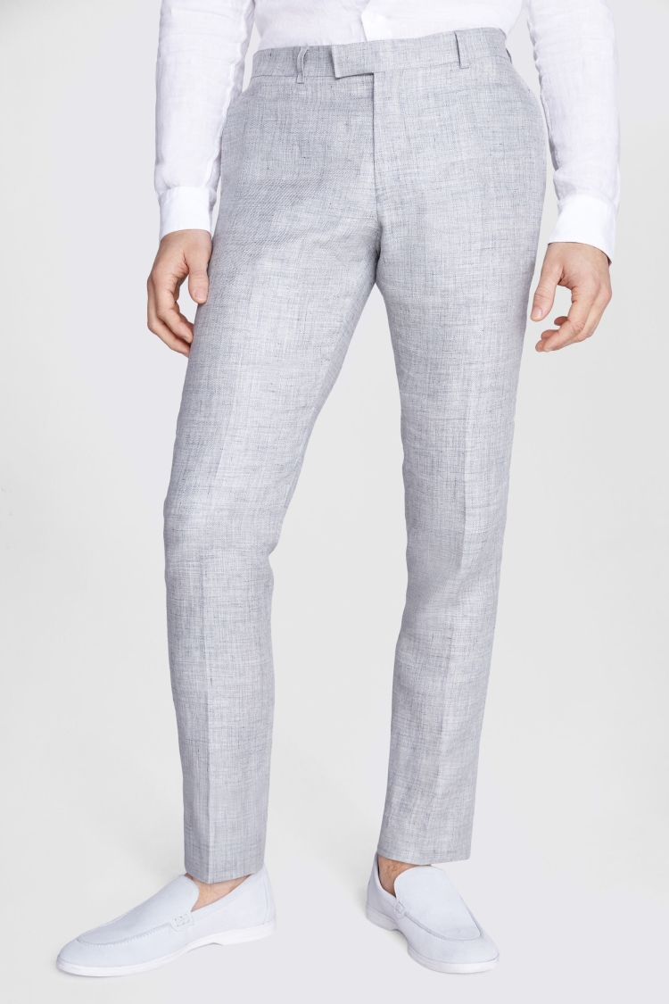 Slim Fit Light Grey Linen Trousers