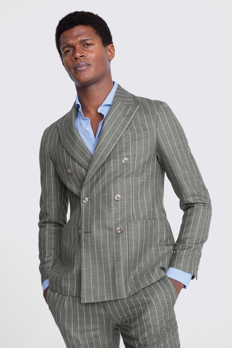 Italian Slim Fit Green Stripe Jacket