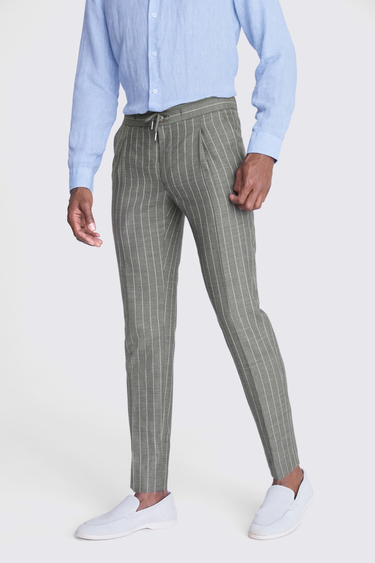 Italian Slim Fit Green Stripe Trousers | Buy Online at Moss