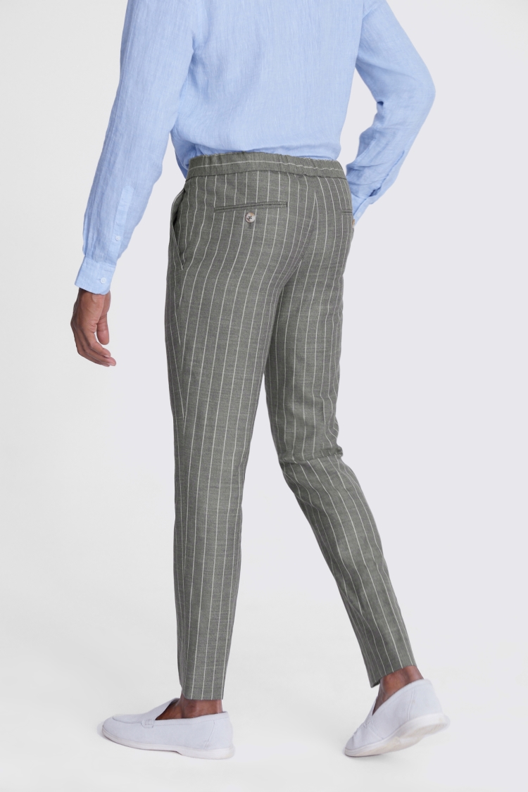 Italian Slim Fit Green Stripe Pants 