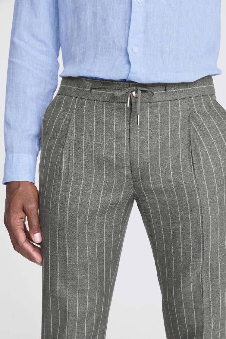 Italian Slim Fit Green Stripe Trousers 