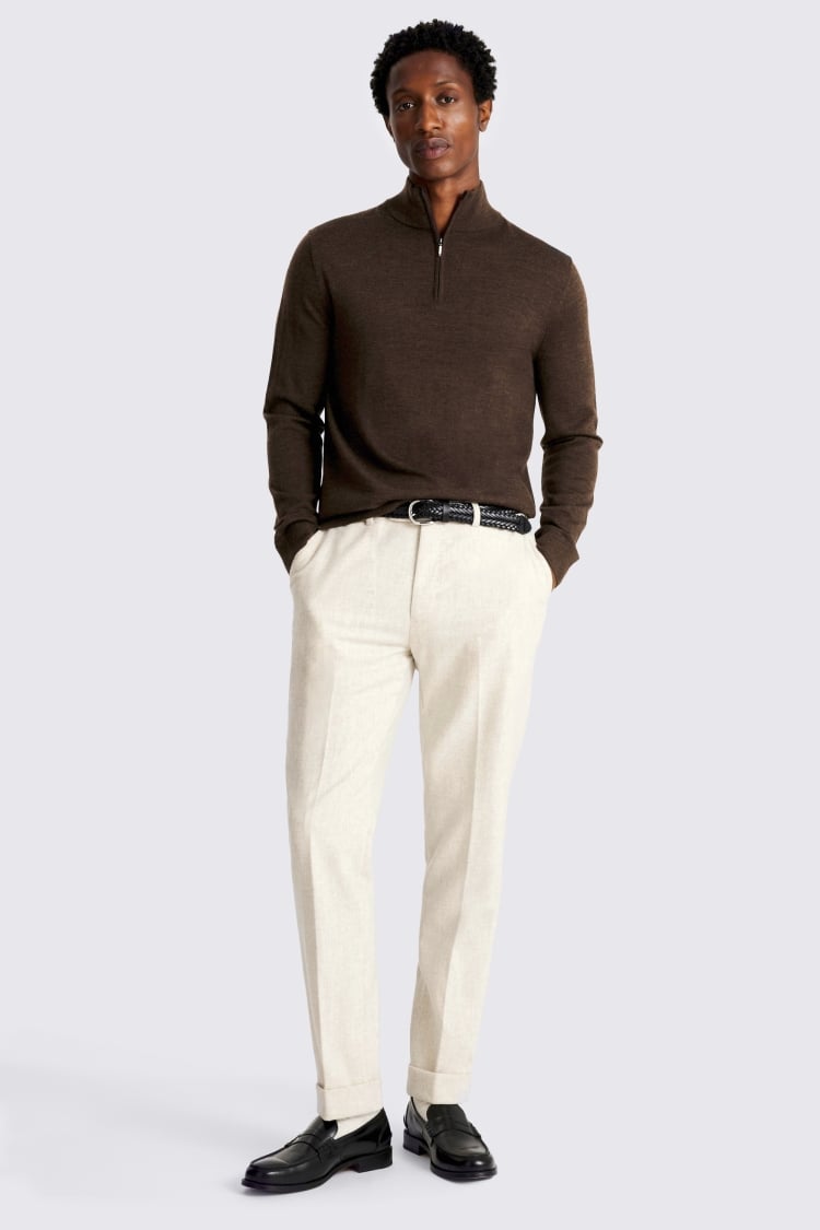 Brown Melange Merino Zip-Neck Jumper