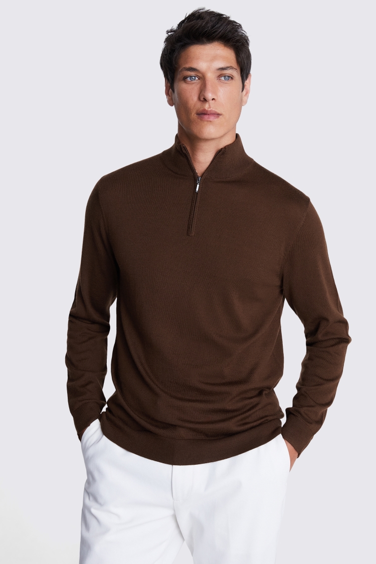 Chestnut Merino Zip-Neck Jumper