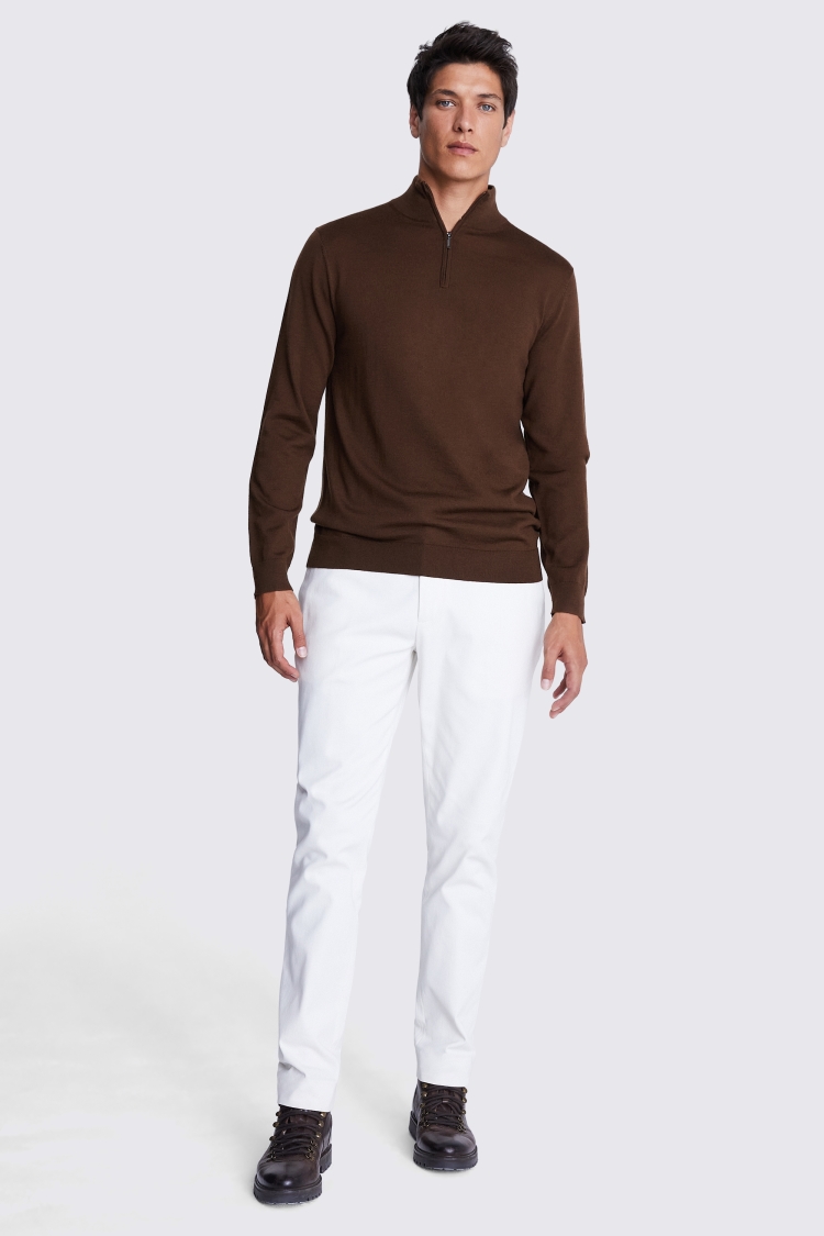 Chestnut Merino Zip-Neck Jumper