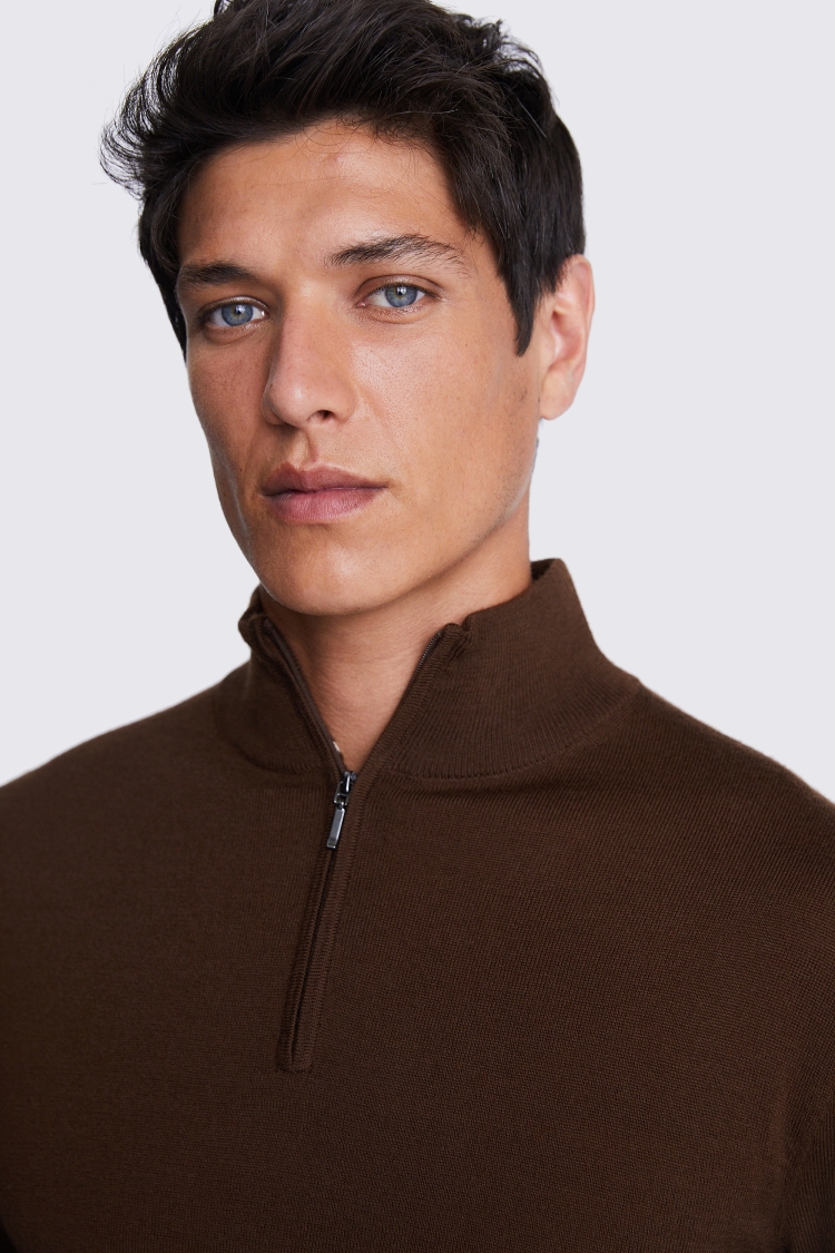 Chestnut Merino Zip-Neck Jumper | Buy Online at Moss