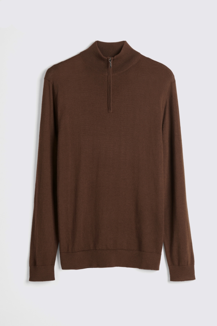 Chestnut Merino Zip-Neck Jumper