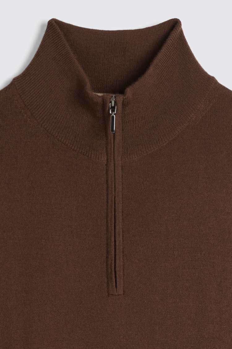 Chestnut Merino Zip-Neck Jumper