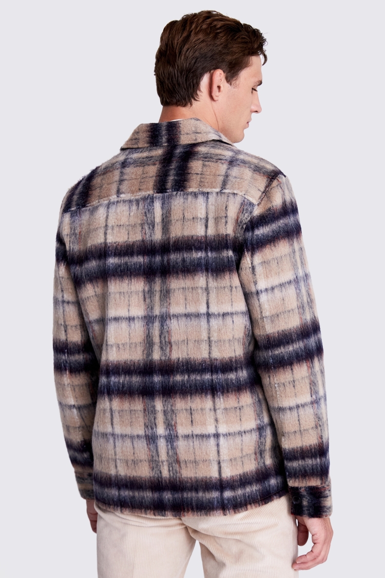 Camel and Neutral Brushed Check Overshirt