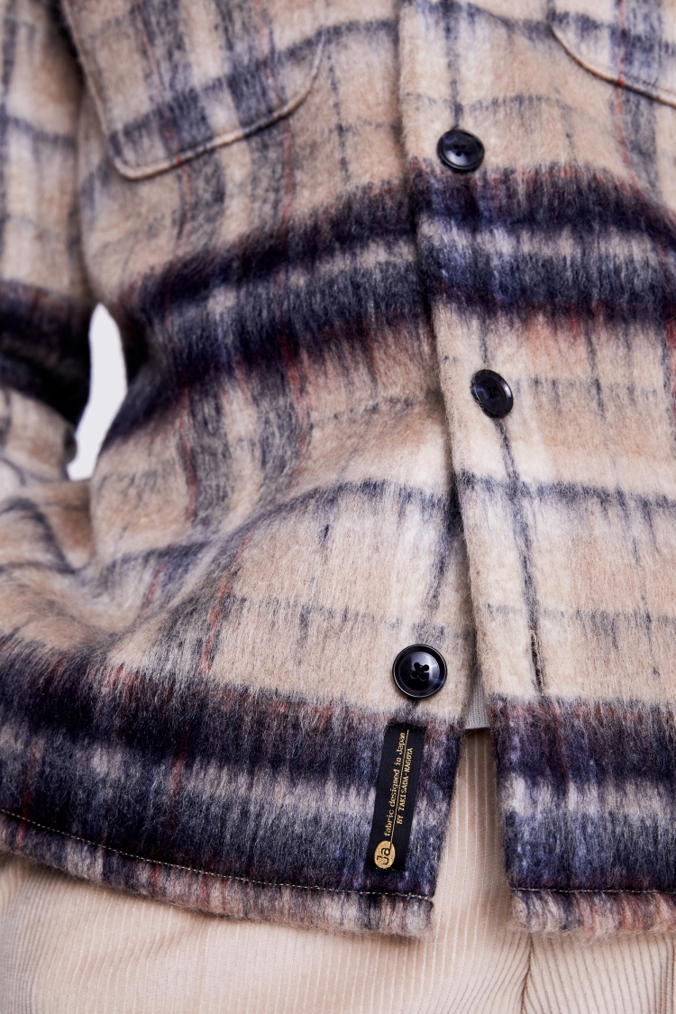 Camel and Neutral Brushed Check Overshirt